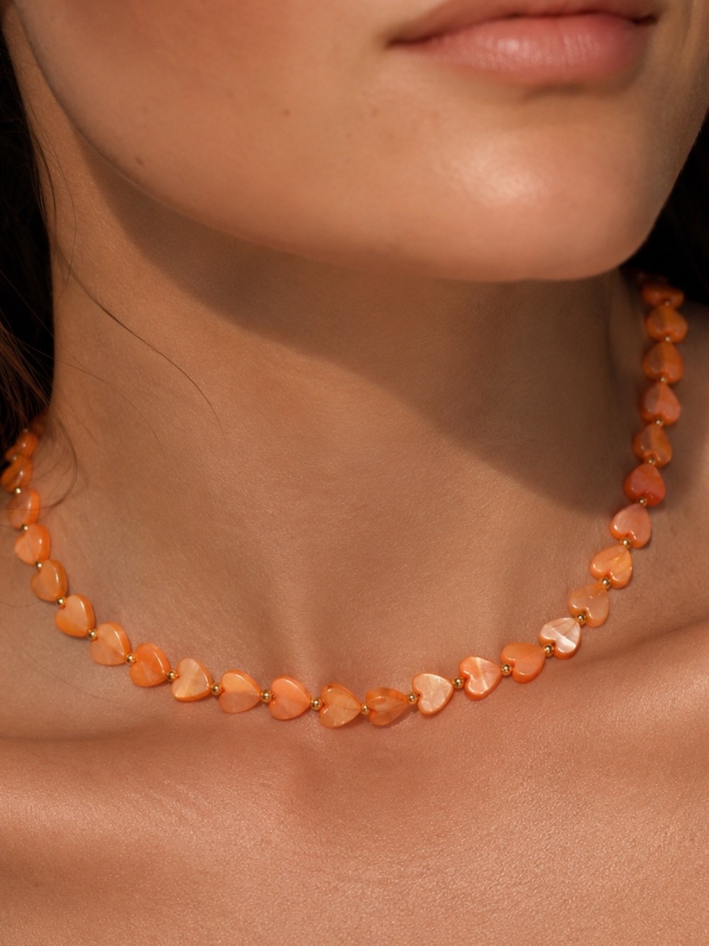 Lightweight Heart Charm Necklace Orange